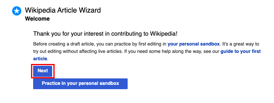creating a wikipedia page for your company: completing Wikipedia Article Wizard set up